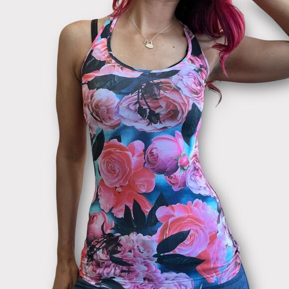 Lululemon Cool Racerback Tank Top 2 Secret Garden Floral Roses Pink Size 2? Pink - Picture 1 of 7